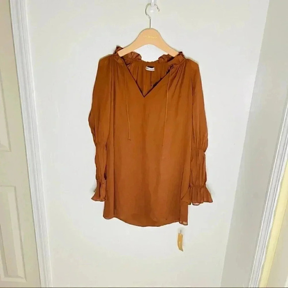 NEW Reformation Adrienne Tunic Dress Cinnamon Brown Earth Tone Bohemian Relaxed - Picture 2 of 8